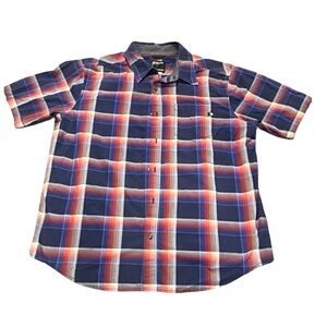 Marmot Outdoor Plaid Button Up Shirt Navy Red Mens XL Hiking Casual
